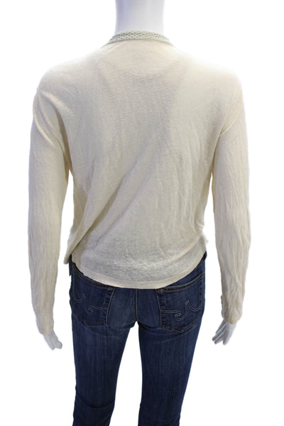 Majestic Filatures Womens Linen Mesh Patchwork Blouse Beige Size 1