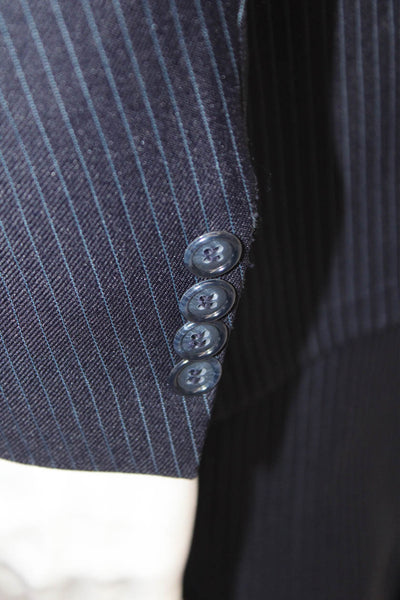 Sartain Mens 2 Piece Wool Pinstriped Suit Blue Size 42