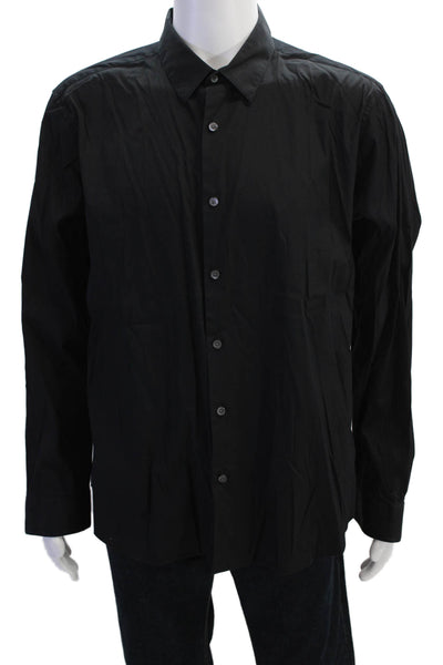 Theory Mens Long Sleeve Button Front Collared Shirt Black Cotton Size 2XL
