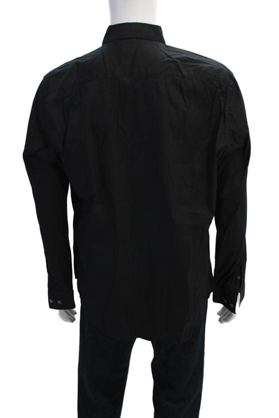 Theory Mens Long Sleeve Button Front Collared Shirt Black Cotton Size 2XL