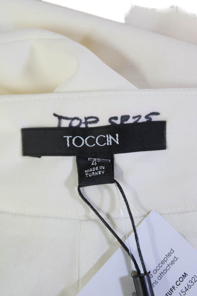 Toccin Womens Straight Leg Tailored Claire Cigarette Zip Fly Pants Ivory Size 4