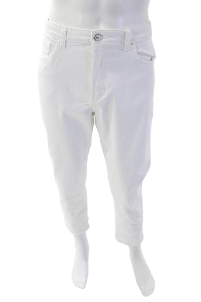 Monfrere Mens Zipper Fly Slim Cut Ankle Jeans White Denim Size 36