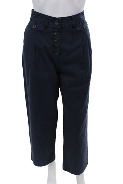 J Crew Womens Cotton Pleated Detail Buttoned Wide Legged Pants Blue Size 4