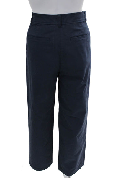 J Crew Womens Cotton Pleated Detail Buttoned Wide Legged Pants Blue Size 4
