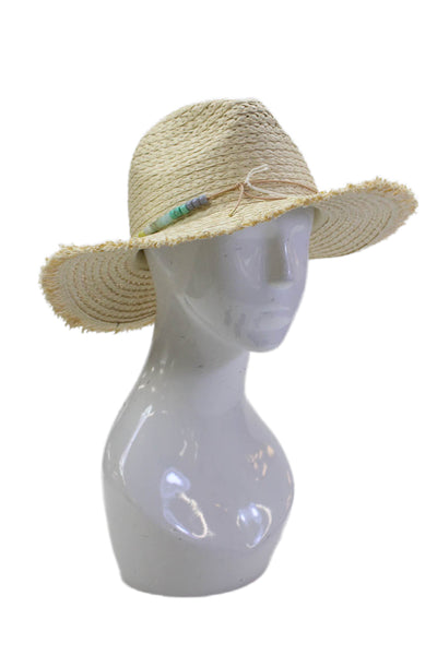 Golden Hearts Womens Beaded Trim Frayed Edge Sunhat Beige OS