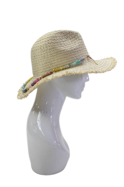 Golden Hearts Womens Beaded Trim Frayed Edge Sunhat Beige OS