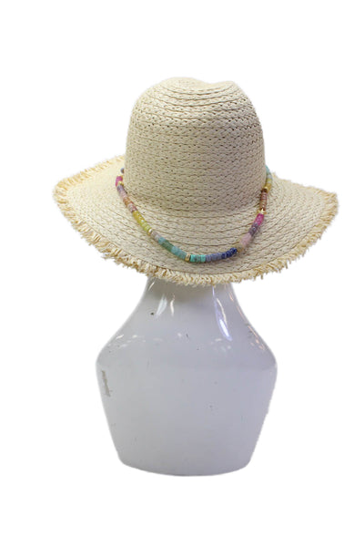 Golden Hearts Womens Beaded Trim Frayed Edge Sunhat Beige OS