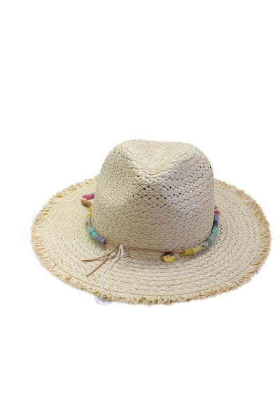 Golden Hearts Womens Beaded Trim Frayed Edge Sunhat Beige OS