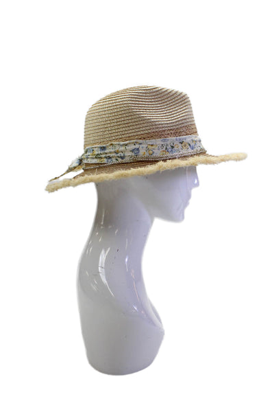 Sweet + Sunday Womens Frayed Edge Beaded Trim Sunhat Beige Multi OS