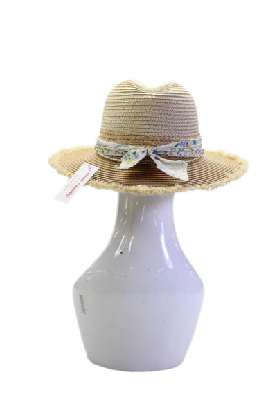 Sweet + Sunday Womens Frayed Edge Beaded Trim Sunhat Beige Multi OS