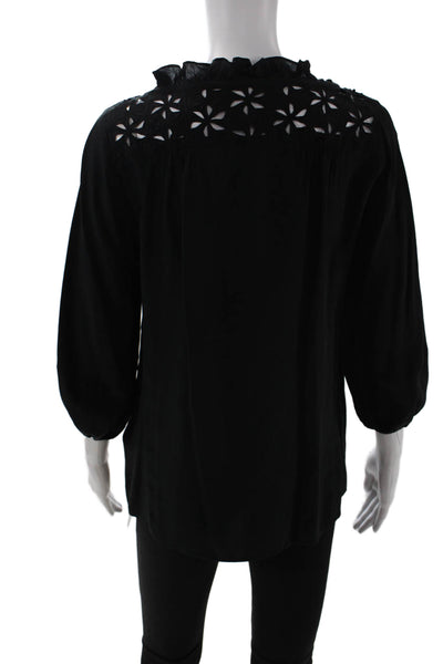 Nanette Lepore Womens Silk Long Sleeve Embroidered Blouse Black Size 0