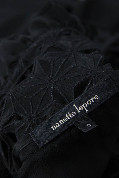 Nanette Lepore Womens Silk Long Sleeve Embroidered Blouse Black Size 0