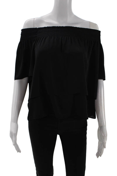Amanda Uprichard Womens Short Sleeve Off Shoulder Blouse Black Size S