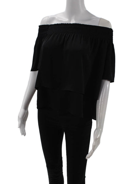 Amanda Uprichard Womens Short Sleeve Off Shoulder Blouse Black Size S