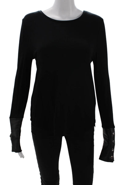 Generation Love Womens Leather Trim Long Sleeve Top Black Size XS