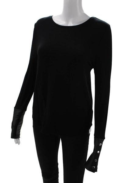 Generation Love Womens Leather Trim Long Sleeve Top Black Size XS