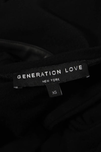 Generation Love Womens Leather Trim Long Sleeve Top Black Size XS