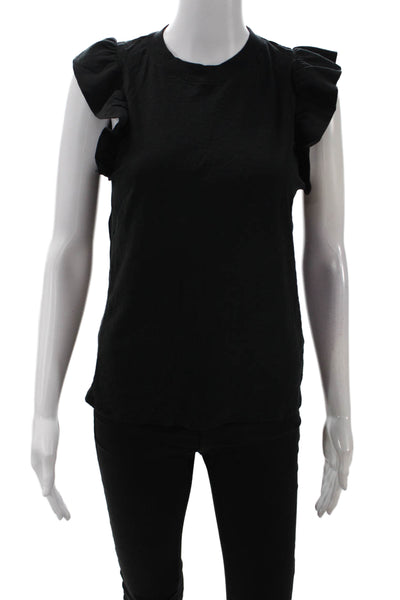 Nation LTD Womens Ruffle Short Sleeve Crewneck Tshirt Black Size S