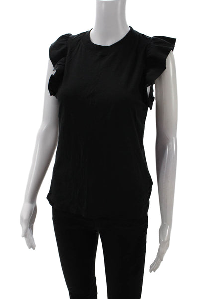 Nation LTD Womens Ruffle Short Sleeve Crewneck Tshirt Black Size S