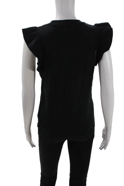 Nation LTD Womens Ruffle Short Sleeve Crewneck Tshirt Black Size S