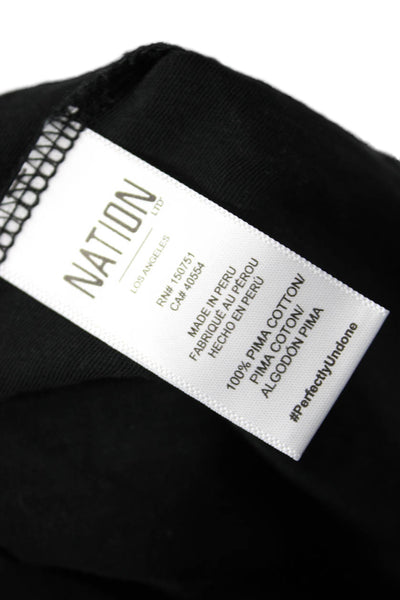 Nation LTD Womens Ruffle Short Sleeve Crewneck Tshirt Black Size S