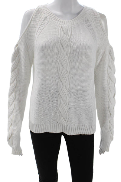 Cotton By Autumn Cashmere Womens Cable Knit Cold Shoulder Sweater White Size S