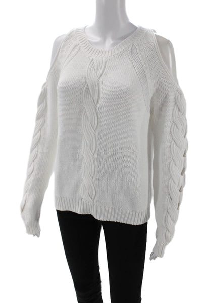Cotton By Autumn Cashmere Womens Cable Knit Cold Shoulder Sweater White Size S