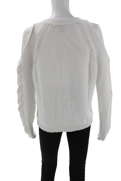 Cotton By Autumn Cashmere Womens Cable Knit Cold Shoulder Sweater White Size S