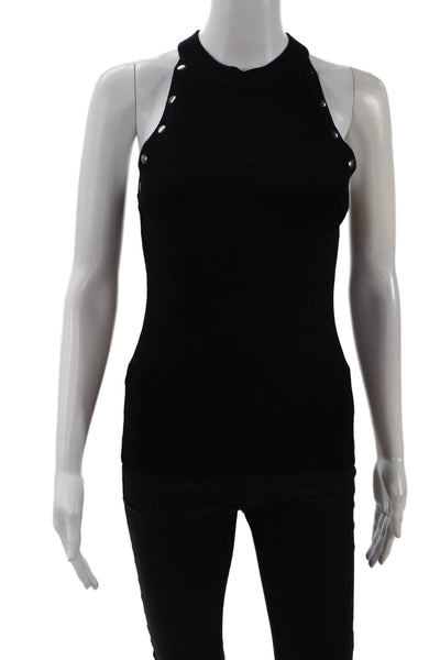 Autumn Cashmere Womens Studded Ribbed Halter Top Black Size M