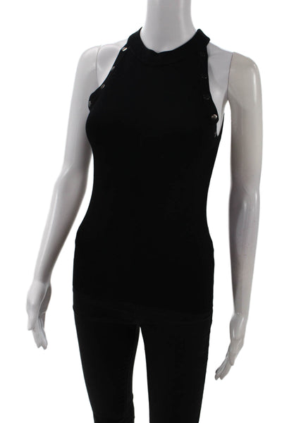 Autumn Cashmere Womens Studded Ribbed Halter Top Black Size M