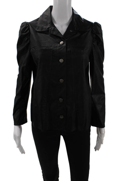 Drew Womens Faux Leather Button Down Shirt Black Size S