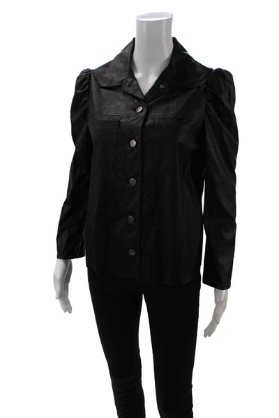 Drew Womens Faux Leather Button Down Shirt Black Size S