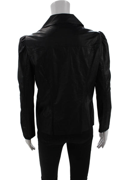 Drew Womens Faux Leather Button Down Shirt Black Size S