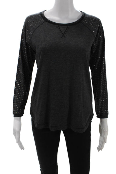 Rebecca Taylor Womens Long Sleeve Embellished Top Gray Size S