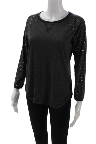 Rebecca Taylor Womens Long Sleeve Embellished Top Gray Size S