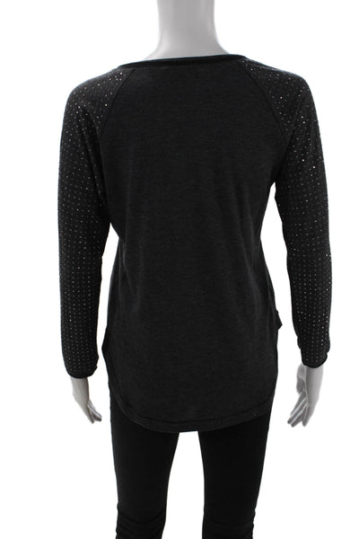 Rebecca Taylor Womens Long Sleeve Embellished Top Gray Size S