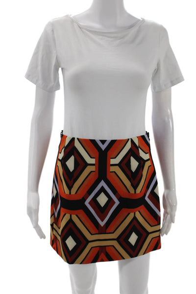Zara Womens Geometric Print Zip Up Mini Skirt Multi Colored Size Small