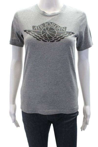 Air Jordan Cotton Graphic Print Round Neck Short Sleeve T-Shirt Gray Size M