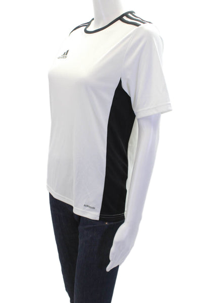 Adidas Boys Striped Shoulder Short Sleeve Athletic Shirt White Black Size L