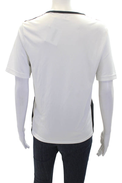 Adidas Boys Striped Shoulder Short Sleeve Athletic Shirt White Black Size L