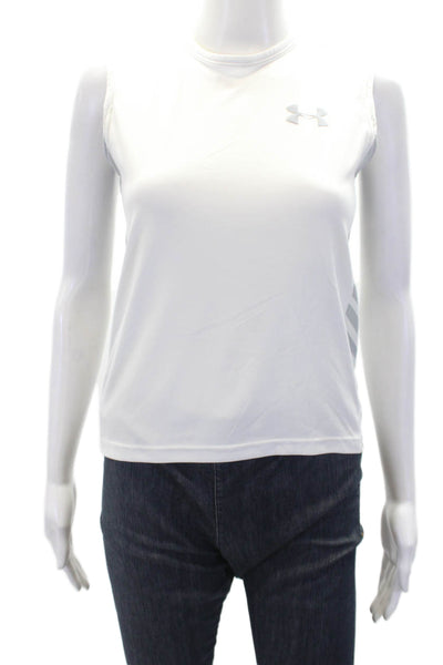 Under Armour Perforated Striped Side Sleeveless Round Neck Tank White Size M
