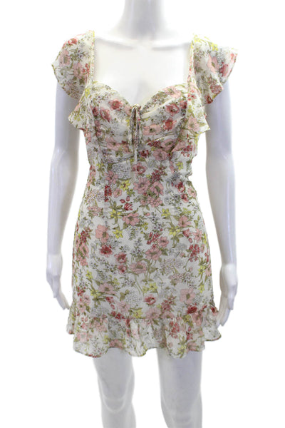 Superdown Womens Floral Print Sleeveless Ruffle Mini Dress Multicolor Size XS