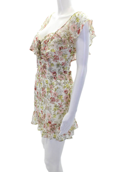 Superdown Womens Floral Print Sleeveless Ruffle Mini Dress Multicolor Size XS