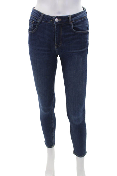 Zara Womens Cotton Dark Wash Skinny Fit Zip Fly Denim Jeans Blue Size 4