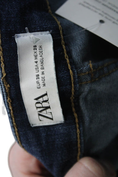 Zara Womens Cotton Dark Wash Skinny Fit Zip Fly Denim Jeans Blue Size 4