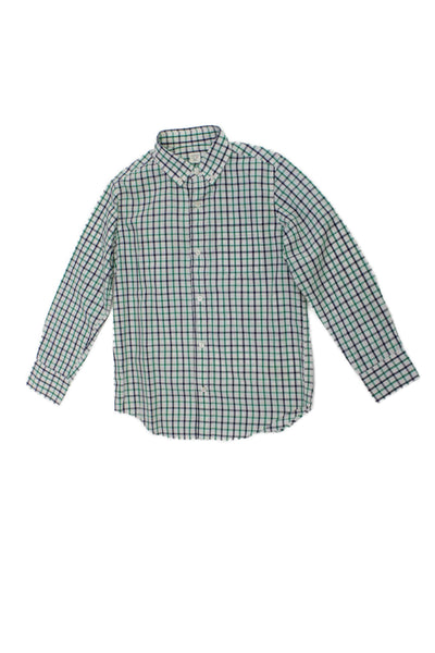 Crewcuts Boys Cotton Collar Check Print Long Sleeve Button Up Top Green Size 10