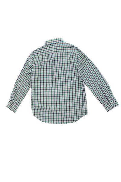 Crewcuts Boys Cotton Collar Check Print Long Sleeve Button Up Top Green Size 10