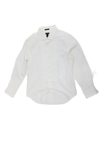 Crewcuts Ludlow Cotton Collared Pleated Front Button Down Shirt White Size 10