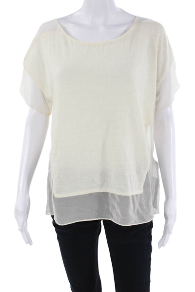 Thakoon Womens Short Sleeve Sheer Trim Angora Knit Top White Size Small