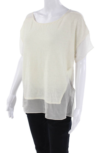 Thakoon Womens Short Sleeve Sheer Trim Angora Knit Top White Size Small